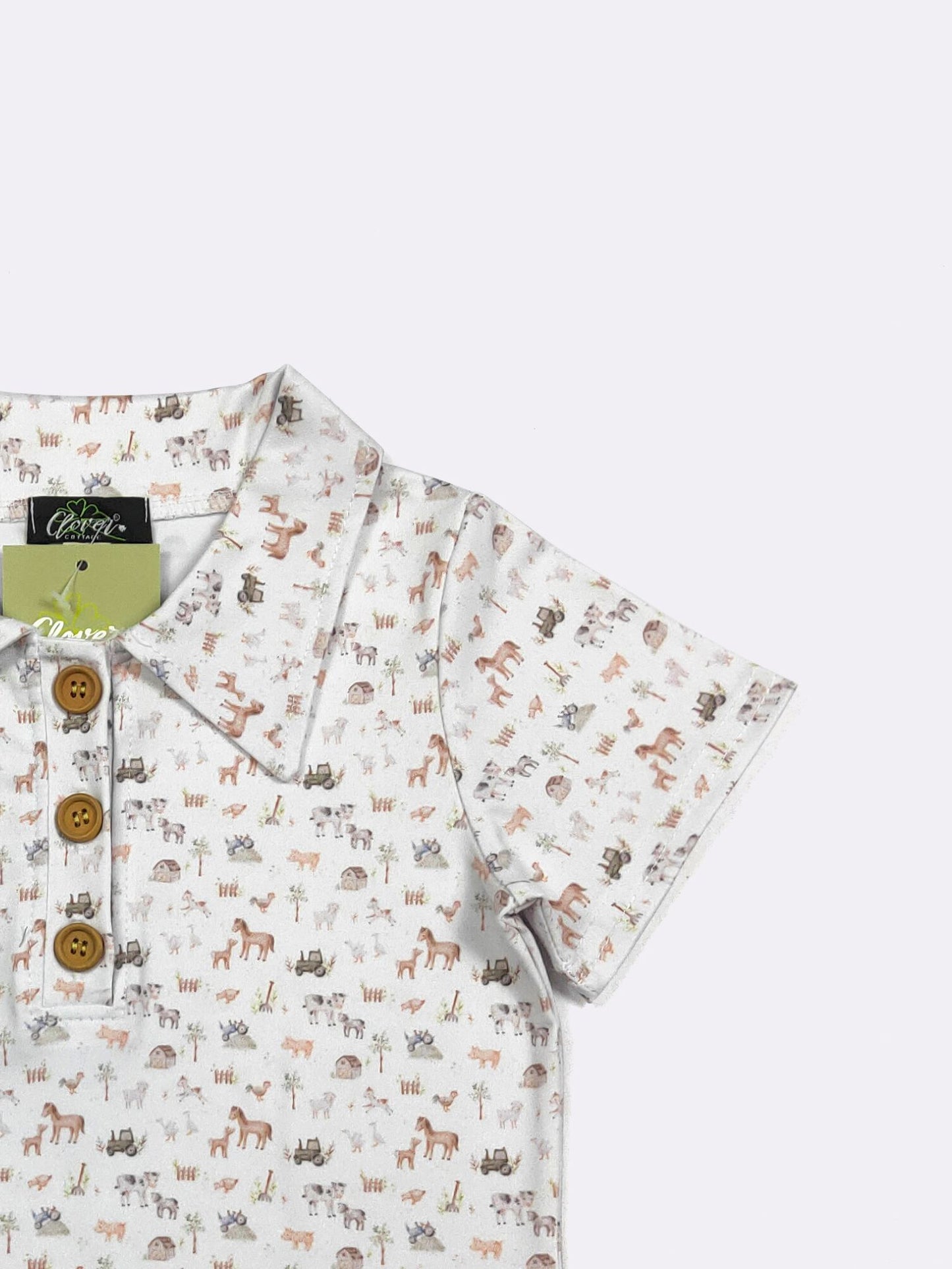 Mini Farm Boy Collar Shirt – Farm Animal Button Polo Shirt for Boys