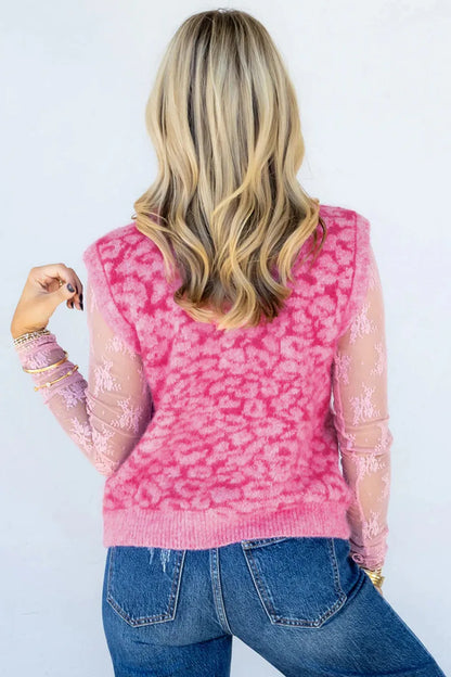 ~PREORDER~ Pink Leopard Print Knit Sleeveless Sweater Vest ~PREORDER~