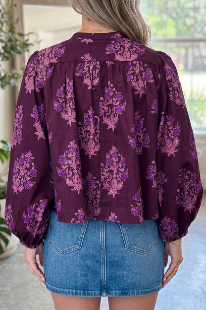 ~PREORDER ~ Purple Floral Button-Up Puff Sleeve Shirt ~PREORDER ~