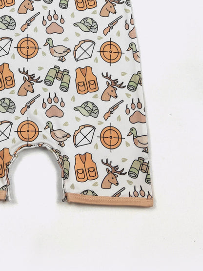 Outdoor Hunt Baby Boy Romper – Short Sleeve Hunting Print One Piece Outfit