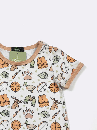 Outdoor Hunt Baby Boy Romper – Short Sleeve Hunting Print One Piece Outfit