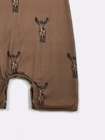 Mud Deer Baby Boy Romper – Short Sleeve Deer Print Country One Piece Outfit