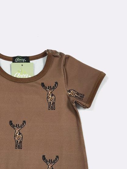 Mud Deer Baby Boy Romper – Short Sleeve Deer Print Country One Piece Outfit