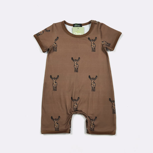 Mud Deer Baby Boy Romper – Short Sleeve Deer Print Country One Piece Outfit