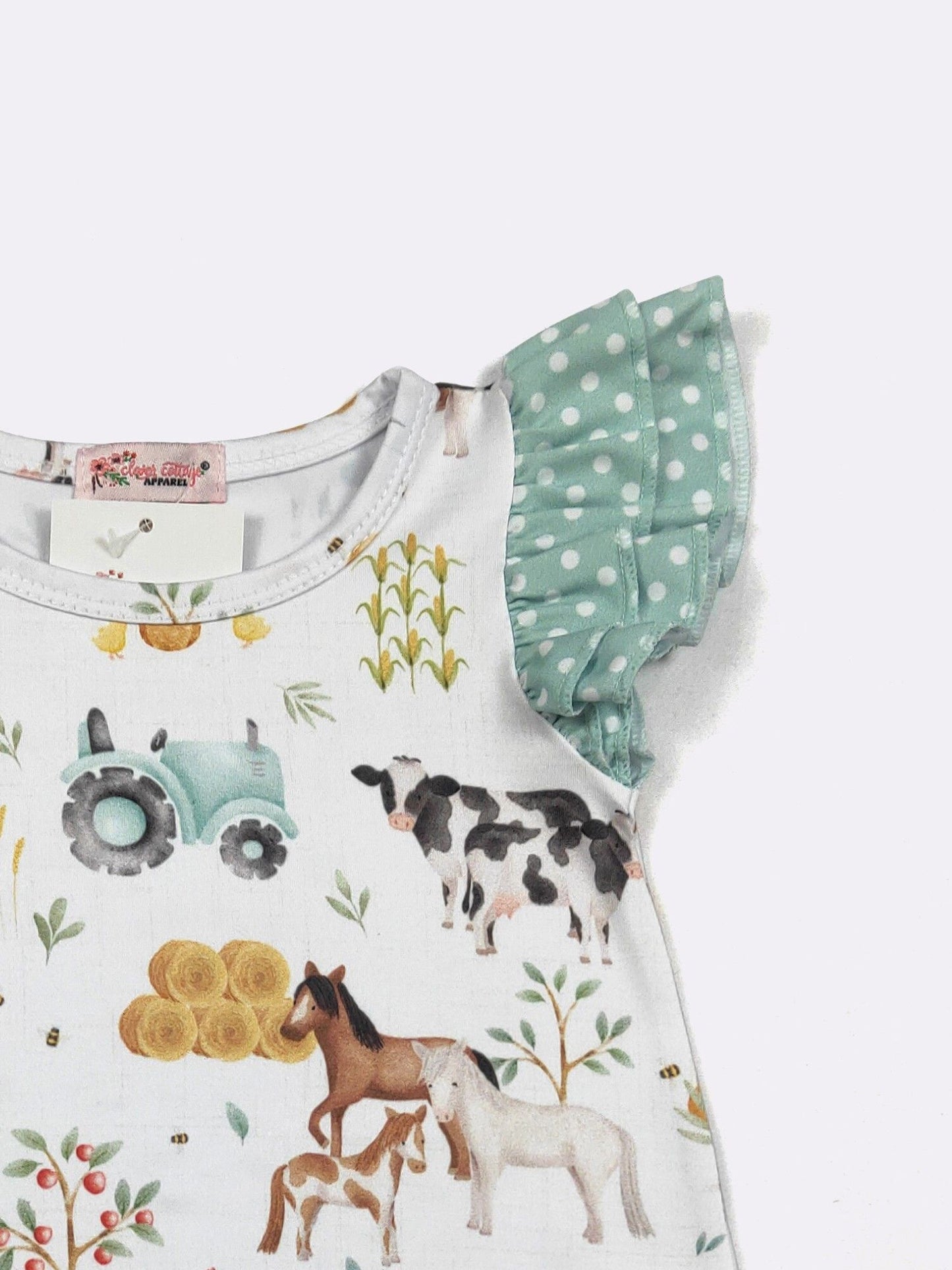 Hobby Farm Baby Romper | Boutique Farm Print Baby Romper by Clove Cottage