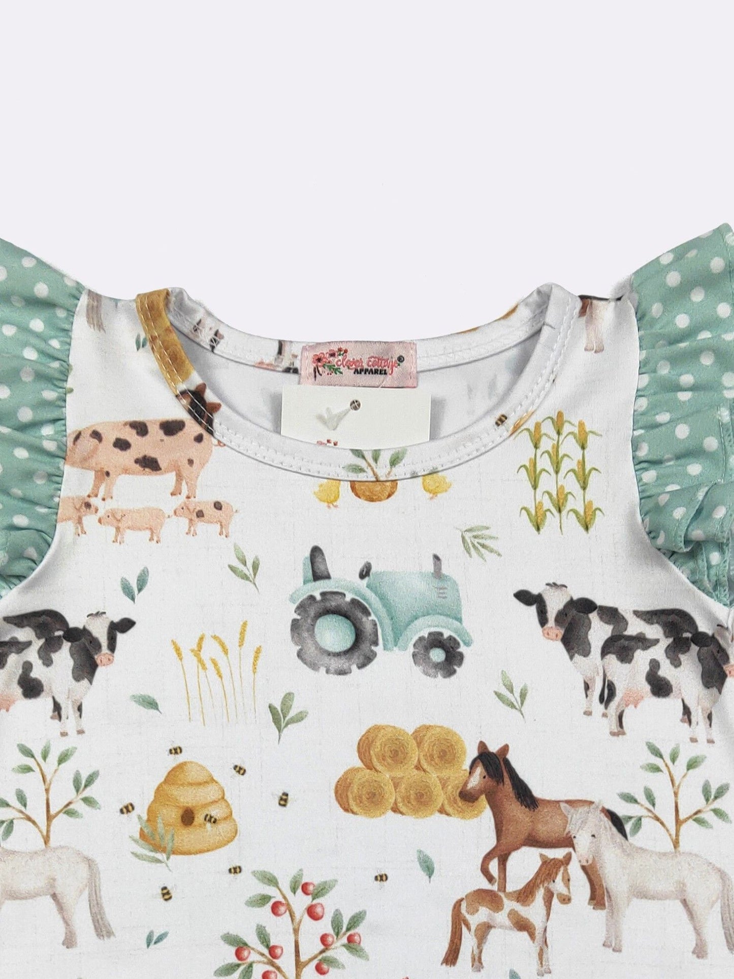 Hobby Farm Baby Romper | Boutique Farm Print Baby Romper by Clove Cottage