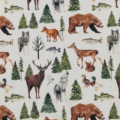 LS Backwood Boy Romper | Woodland Print Baby Boy Boutique Romper by Clover Cottage