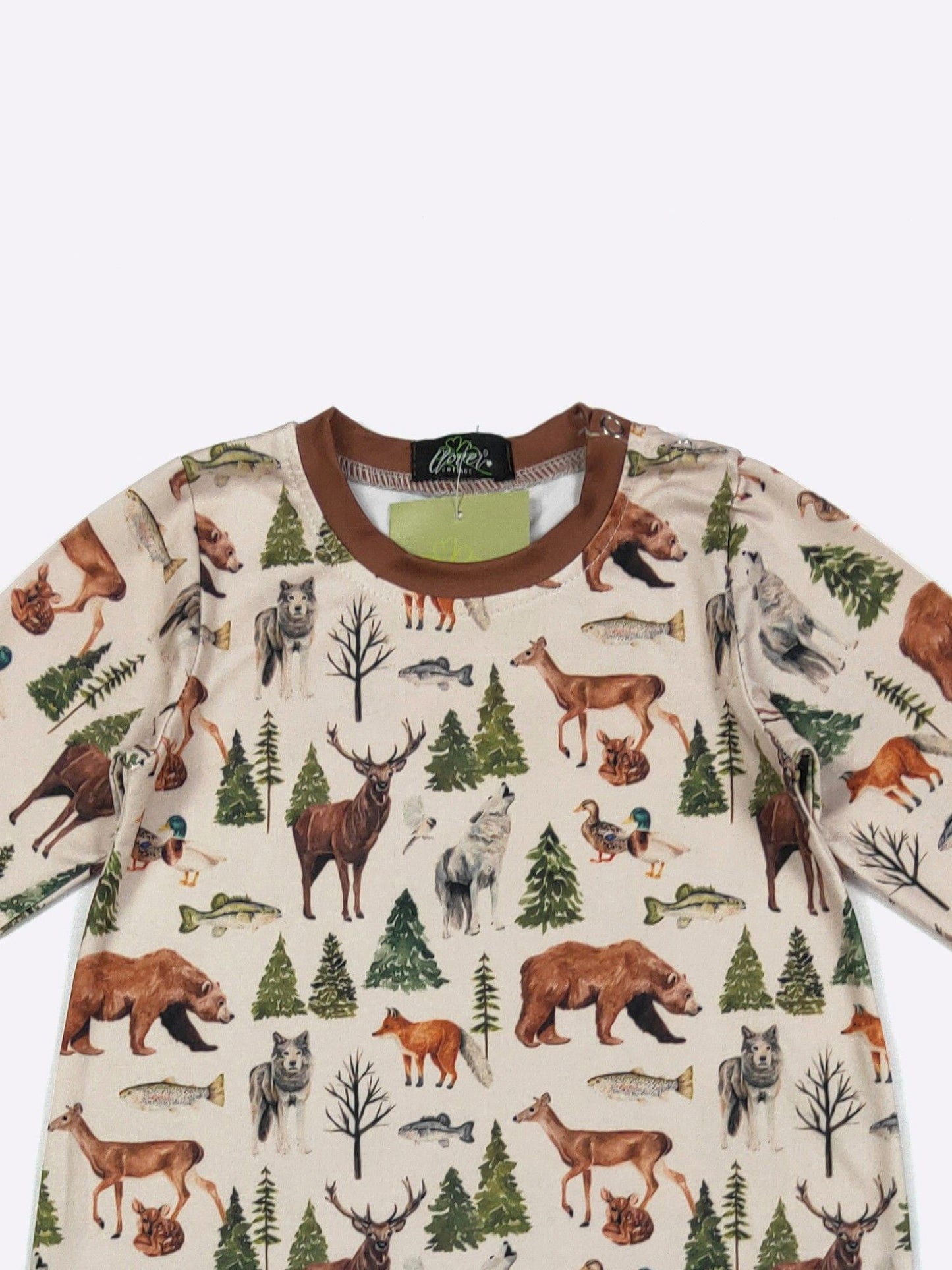LS Backwood Boy Romper | Woodland Print Baby Boy Boutique Romper by Clover Cottage