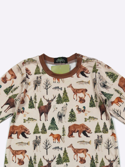 LS Backwood Boy Romper | Woodland Print Baby Boy Boutique Romper by Clover Cottage