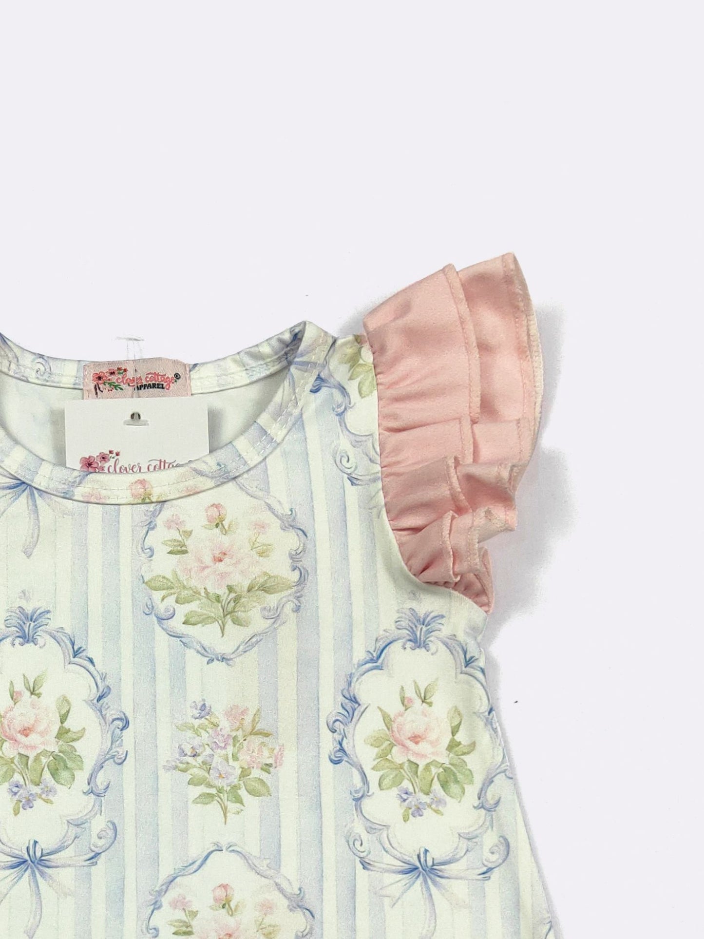 Vintage Rose Portrait Baby Romper | Floral Ruffle Sleeve Baby Girl Outfit