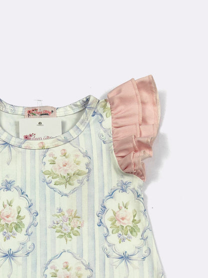 Vintage Rose Portrait Baby Romper | Floral Ruffle Sleeve Baby Girl Outfit