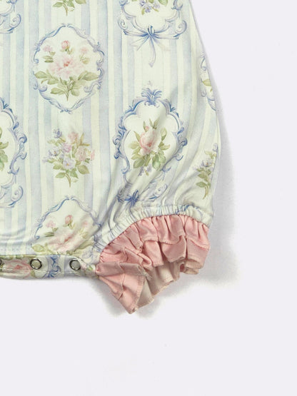 Vintage Rose Portrait Baby Romper | Floral Ruffle Sleeve Baby Girl Outfit