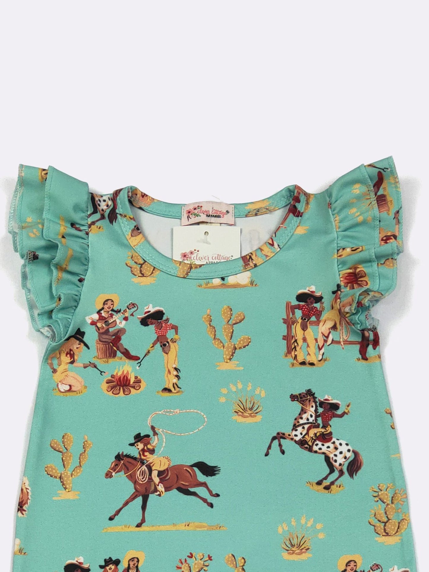 Roping & Ruffles Baby Romper | Boutique Baby Girl Cowgirl Romper by Clover Cottage
