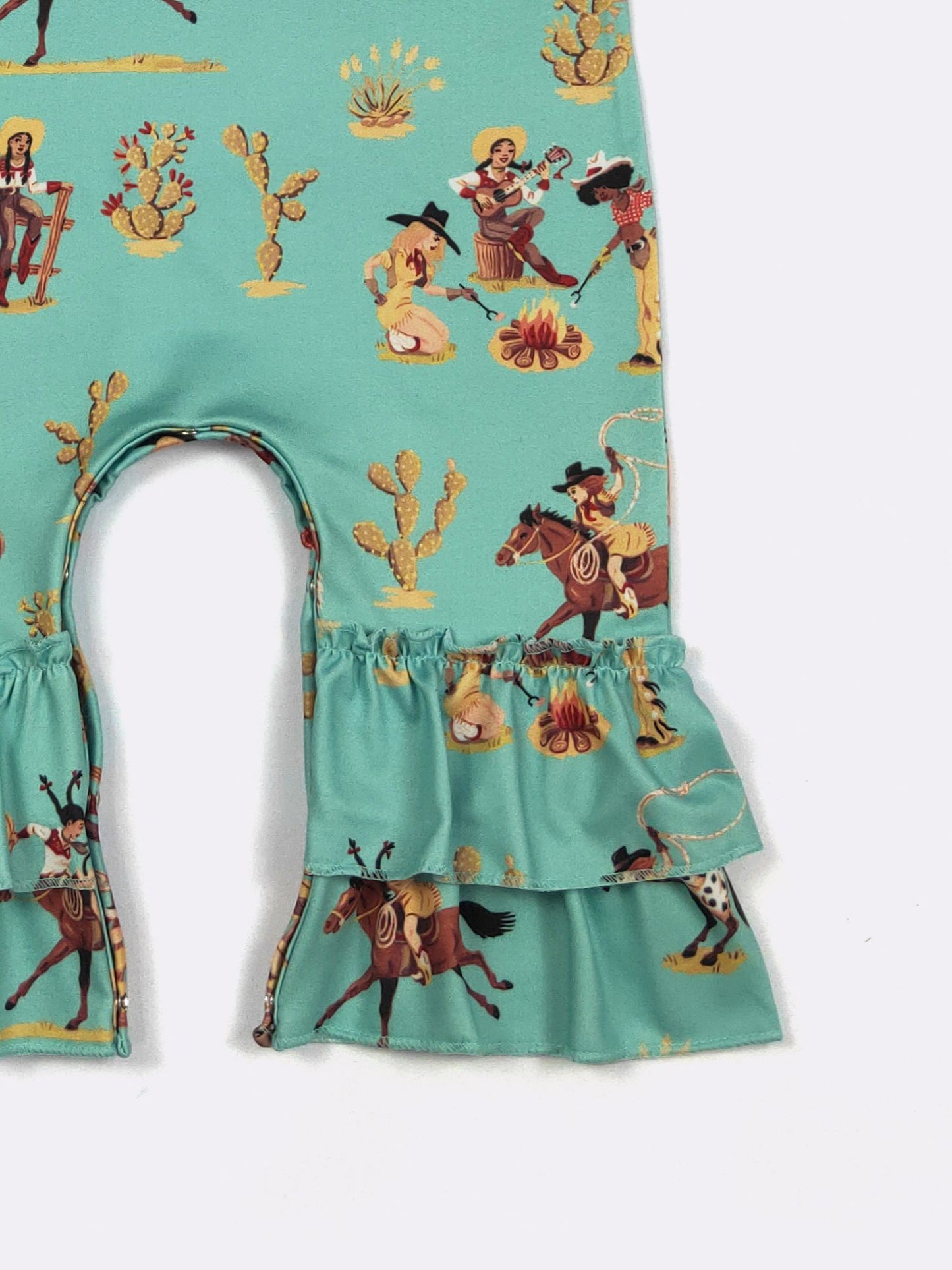 Roping & Ruffles Baby Romper | Boutique Baby Girl Cowgirl Romper by Clover Cottage