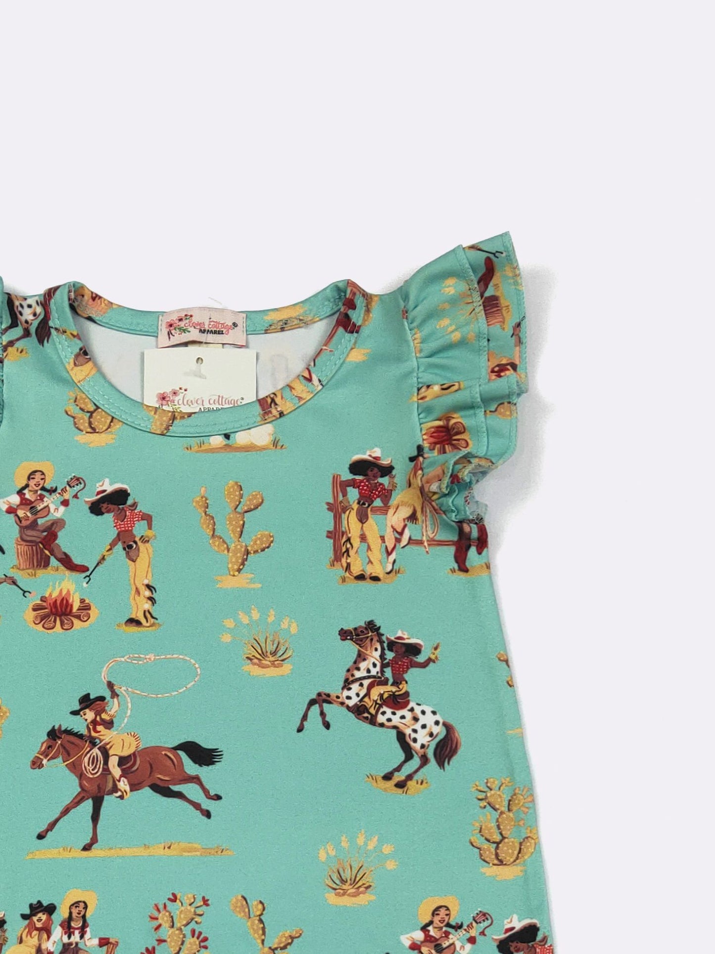 Roping & Ruffles Baby Romper | Boutique Baby Girl Cowgirl Romper by Clover Cottage