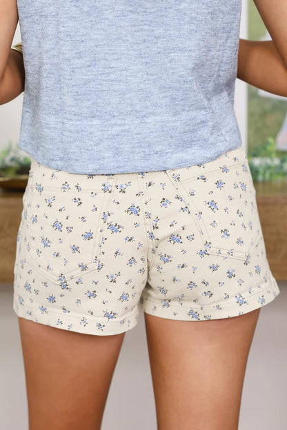 ~PREORDER ~ White Floral Casual Cute Denim Shorts ~PREORDER ~