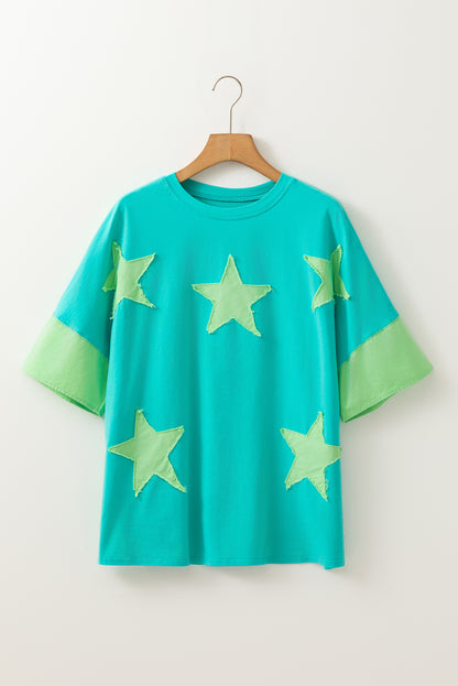 Frayed Star Patch Oversize Tee – Casual & Cool Graphic Top