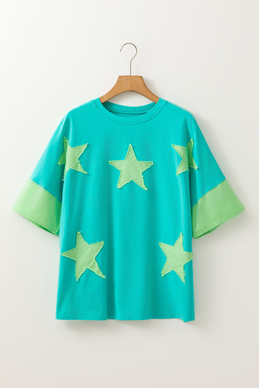 Frayed Star Patch Oversize Tee – Casual & Cool Graphic Top