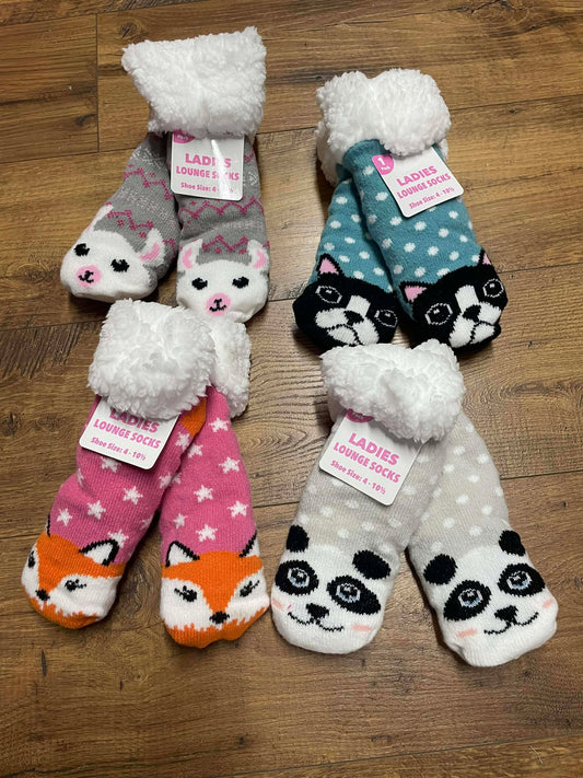 Ladies Cozy Animal Lounge Socks – Ultra-Soft, Sherpa-Lined & Adorable!