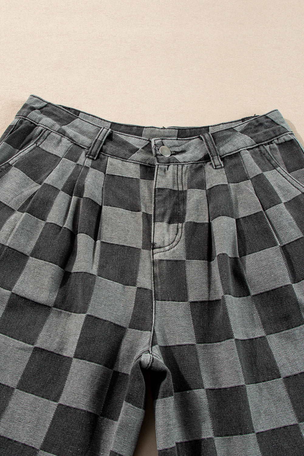 ~PREORDER ~ Dark Grey Checkered Denim Wide Leg Jeans ~PREORDER ~