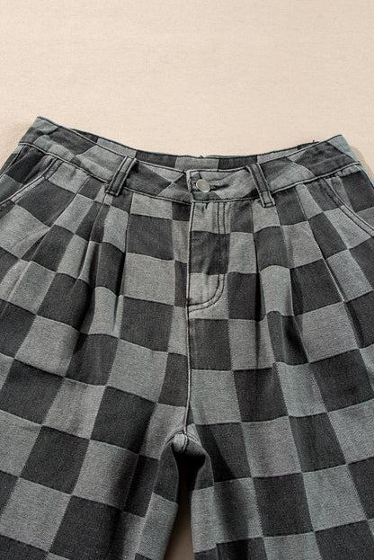 ~PREORDER ~ Dark Grey Checkered Denim Wide Leg Jeans ~PREORDER ~