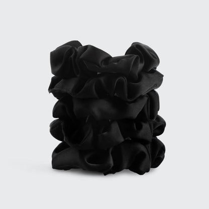 Kitsch Black Satin Sleep Scrunchies | 5-Piece Gentle Hair Scrunchie Set