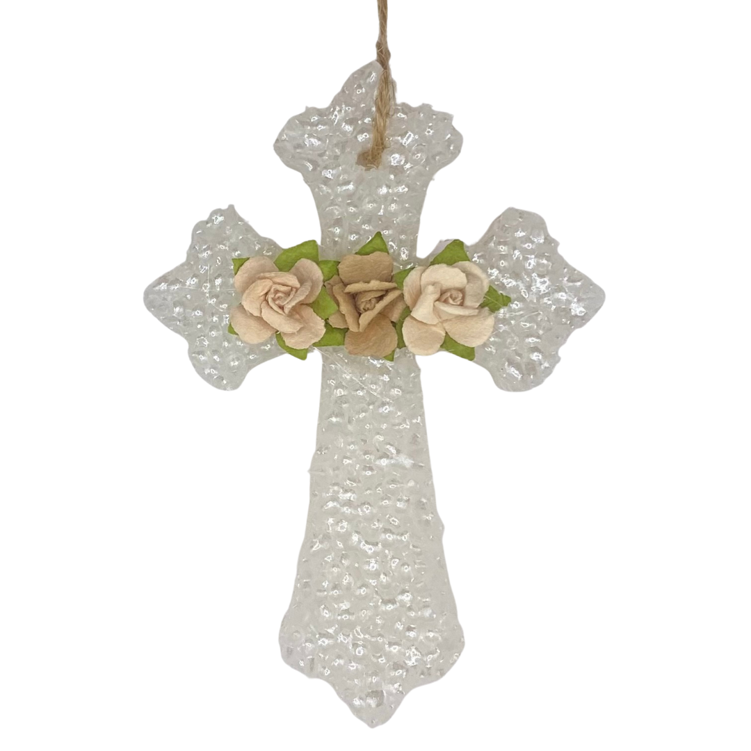 Flowered Fancy Cross Freshie – Clean Cotton Floral Christian Car Air Freshener