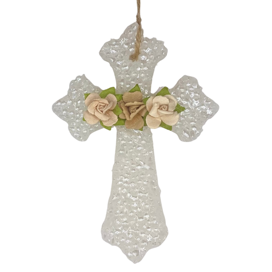 Flowered Fancy Cross Freshie – Clean Cotton Floral Christian Car Air Freshener