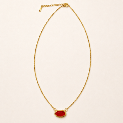 Emerald Glow Bezel Necklace | Gold Oval Gemstone Pendant Necklace