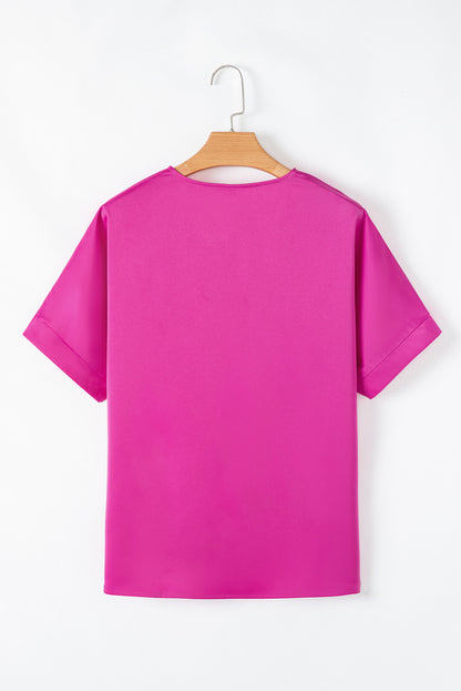 ~PREORDER ~ Bright Pink Silky V Neck Dolman Blouse ~PREORDER ~