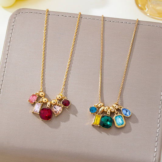 Gem Garden Necklace | Gold Multi-Color Crystal Charm Pendant Necklace