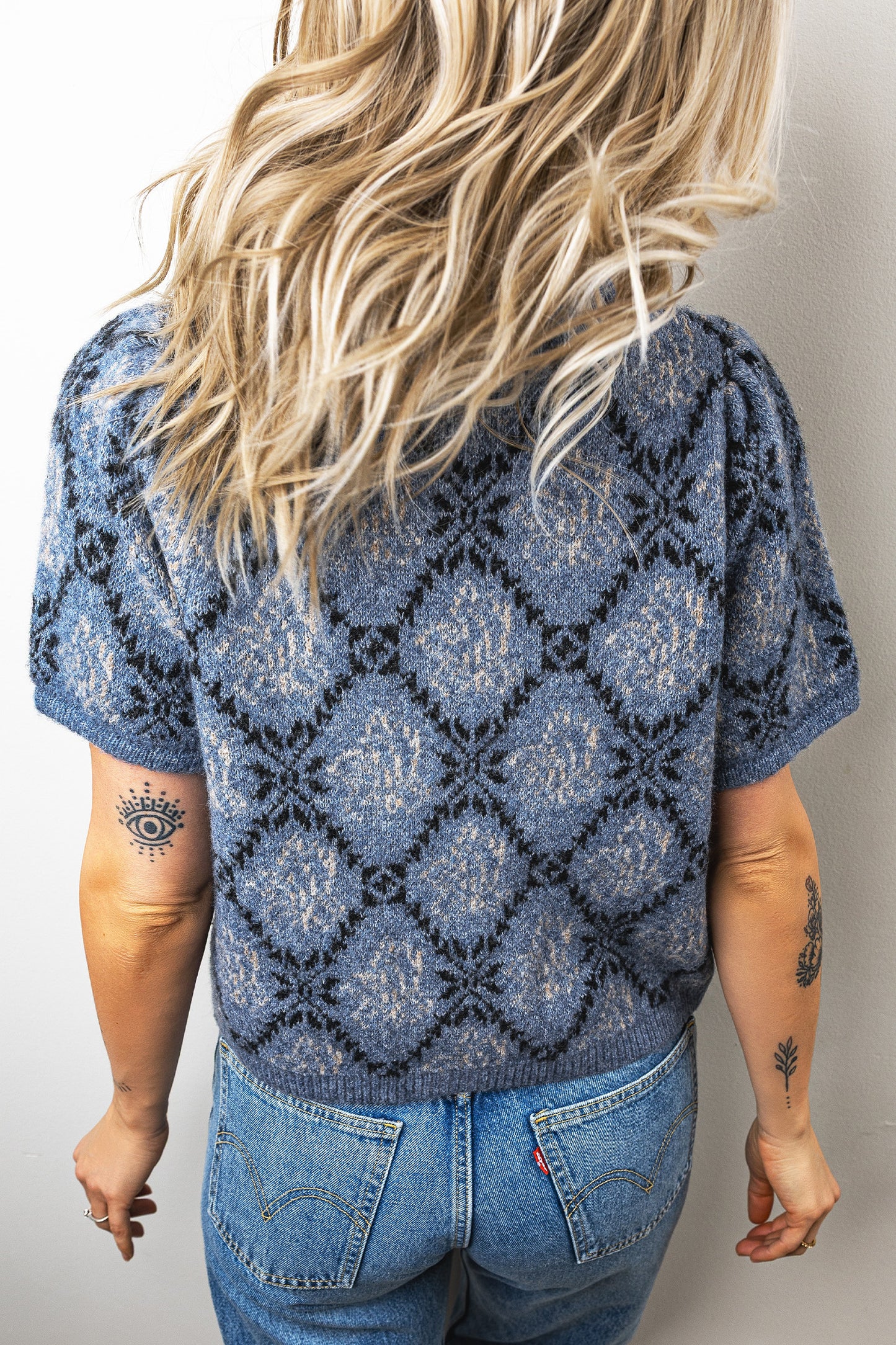 ~PREORDER ~ Blue Boho Button Front Short Sleeve Knit Cardigan ~PREORDER ~