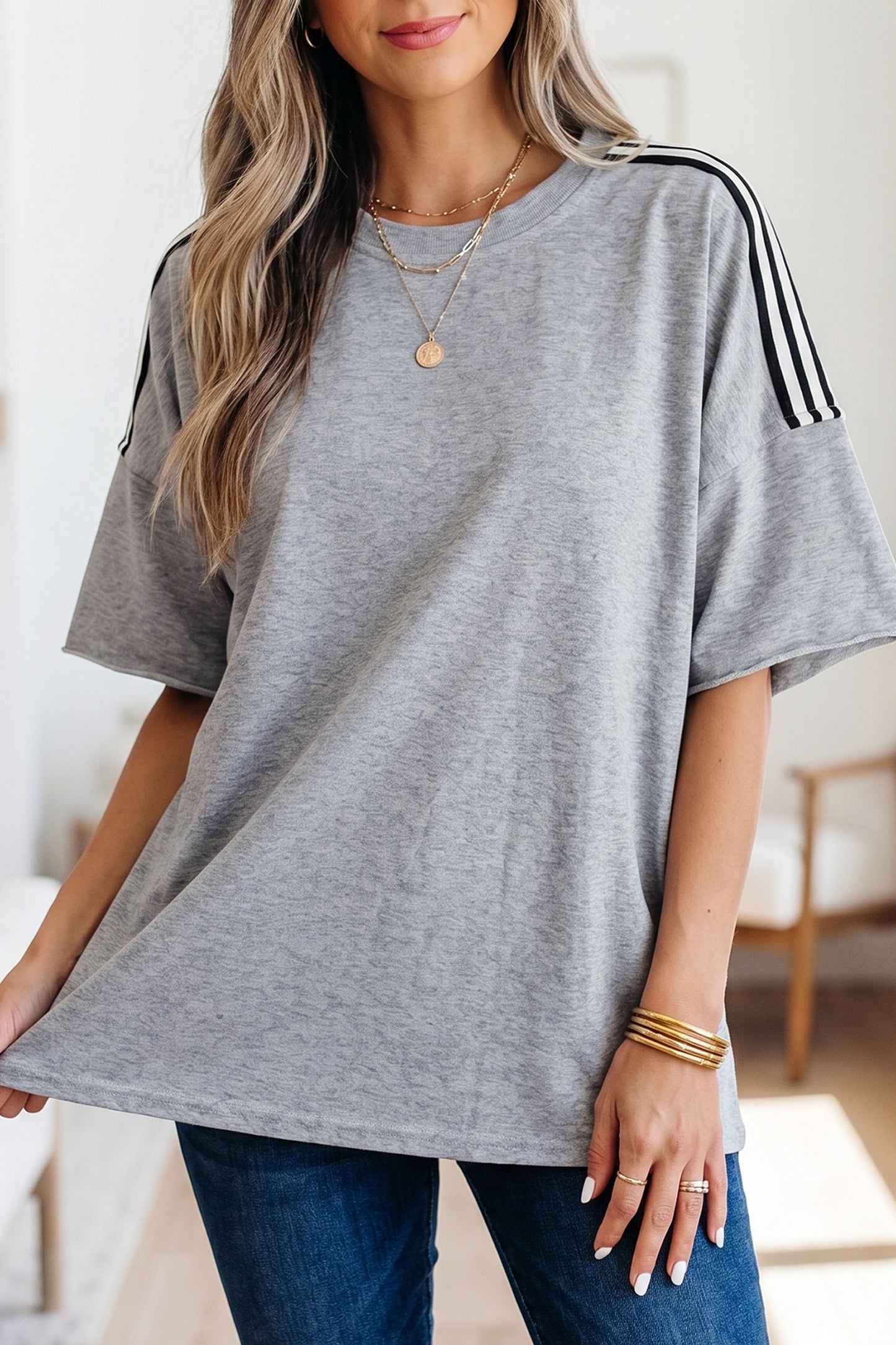 ~PREORDER ~ Light Grey Sporty Patchwork Oversize Tee ~PREORDER ~