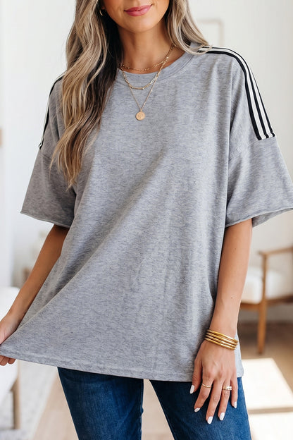 ~PREORDER ~ Light Grey Sporty Patchwork Oversize Tee ~PREORDER ~