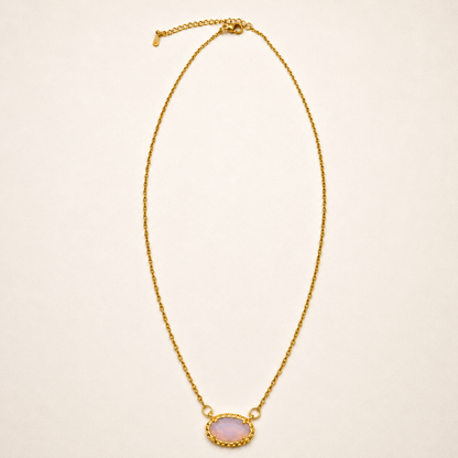 Emerald Glow Bezel Necklace | Gold Oval Gemstone Pendant Necklace