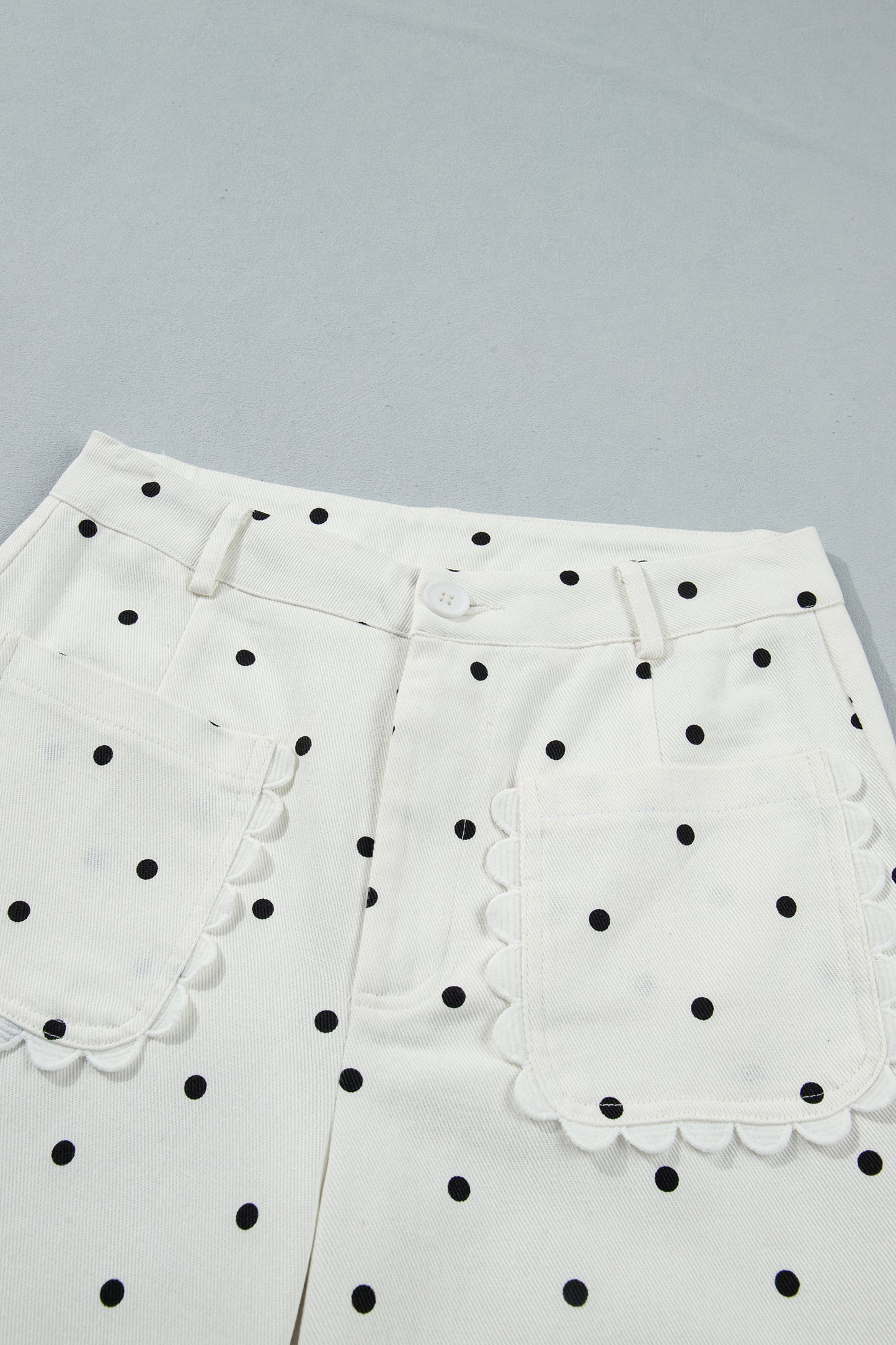 ~PREORDER ~ White Polka Dot Scalloped Patch Pocket Pants ~PREORDER ~
