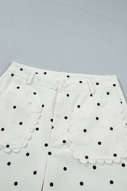 ~PREORDER ~ White Polka Dot Scalloped Patch Pocket Pants ~PREORDER ~