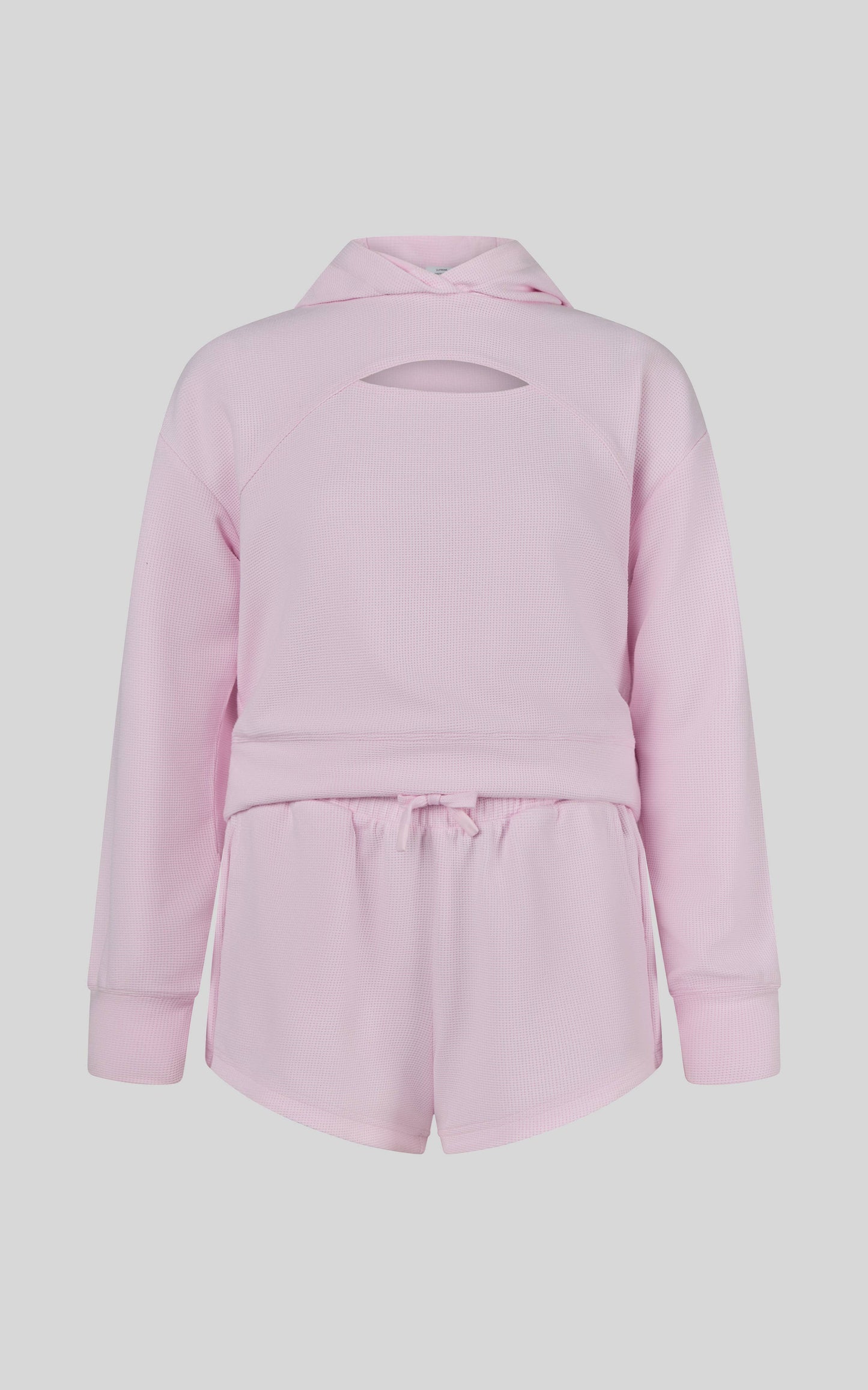 Girls Blush Waffle Hoodie & Shorts Set | Cozy Two-Piece Outfit