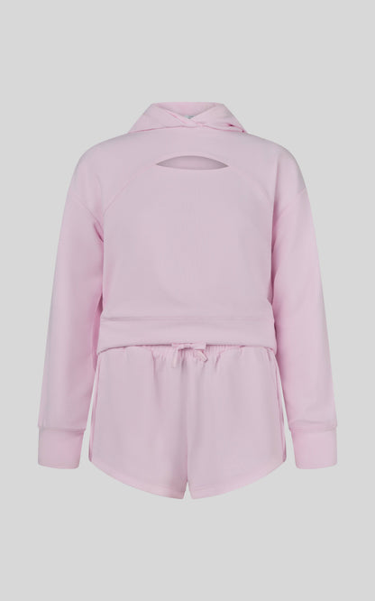 Girls Blush Waffle Hoodie & Shorts Set | Cozy Two-Piece Outfit