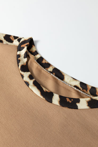 ~PREORDER ~ Light French Beige Leopard Trim Loose T Shirt ~PREORDER ~