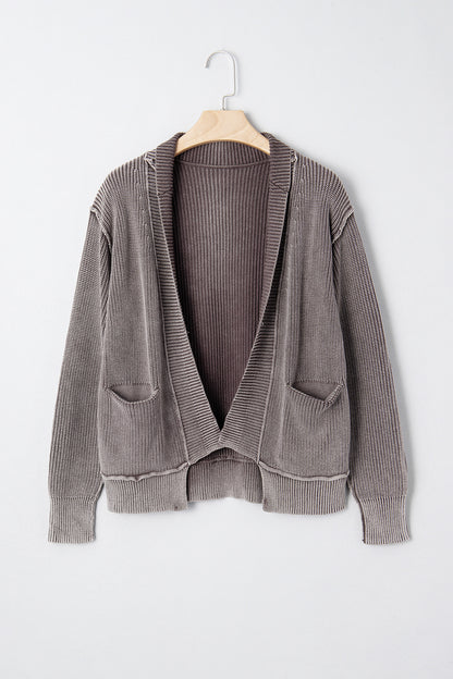 ~PREORDER ~ Mineral Wash Exposed Seam Patchwork Knit Open Sweater Cardigan ~PREORDER ~