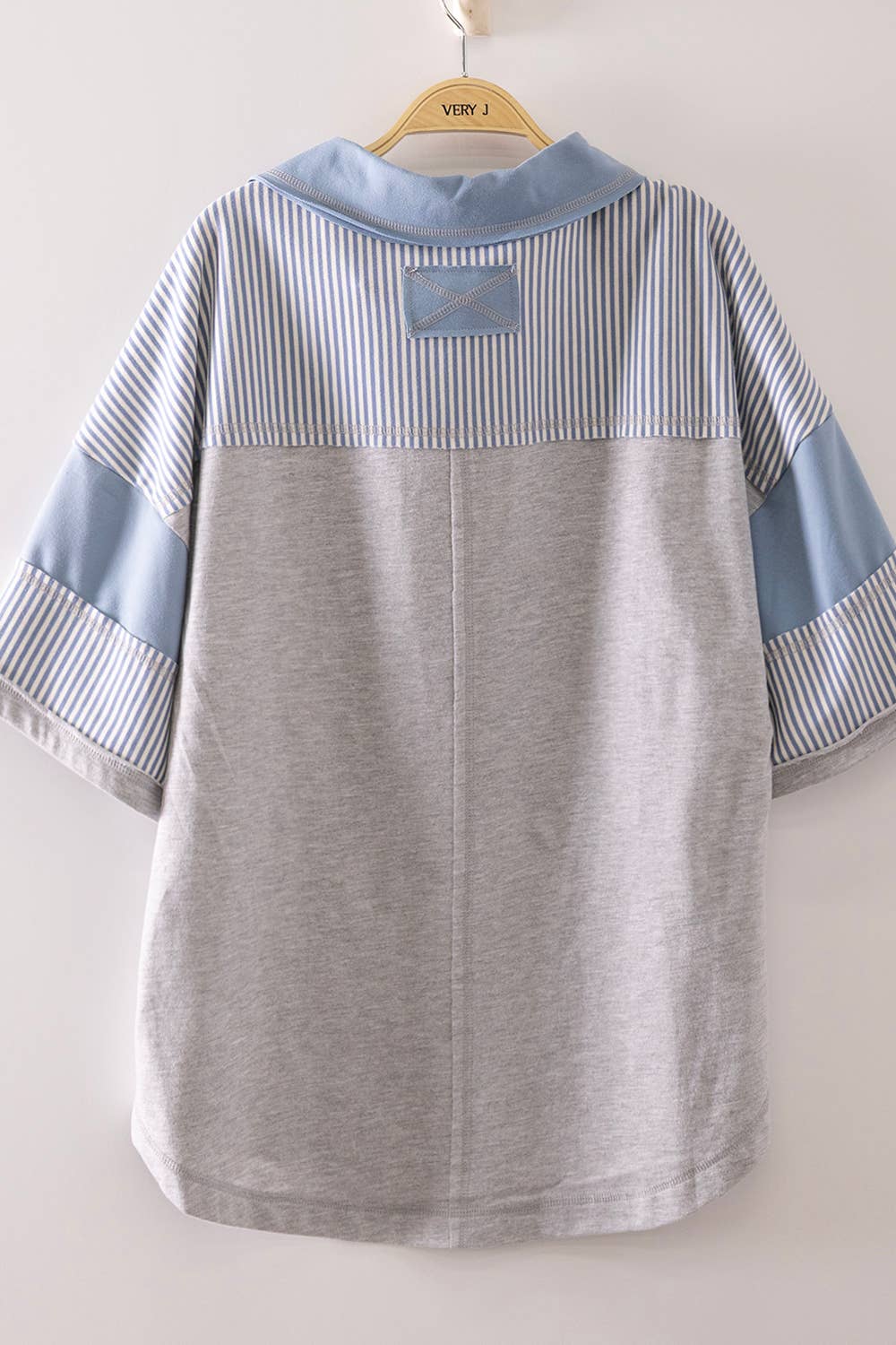 Oversized Collared Knit Top | Contrast Detail Half Sleeve Casual Shirt