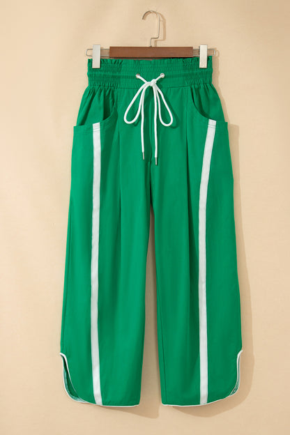 ~PREORDER ~ Sporty Stripe Smocked Waist Cropped Pants ~PREORDER ~