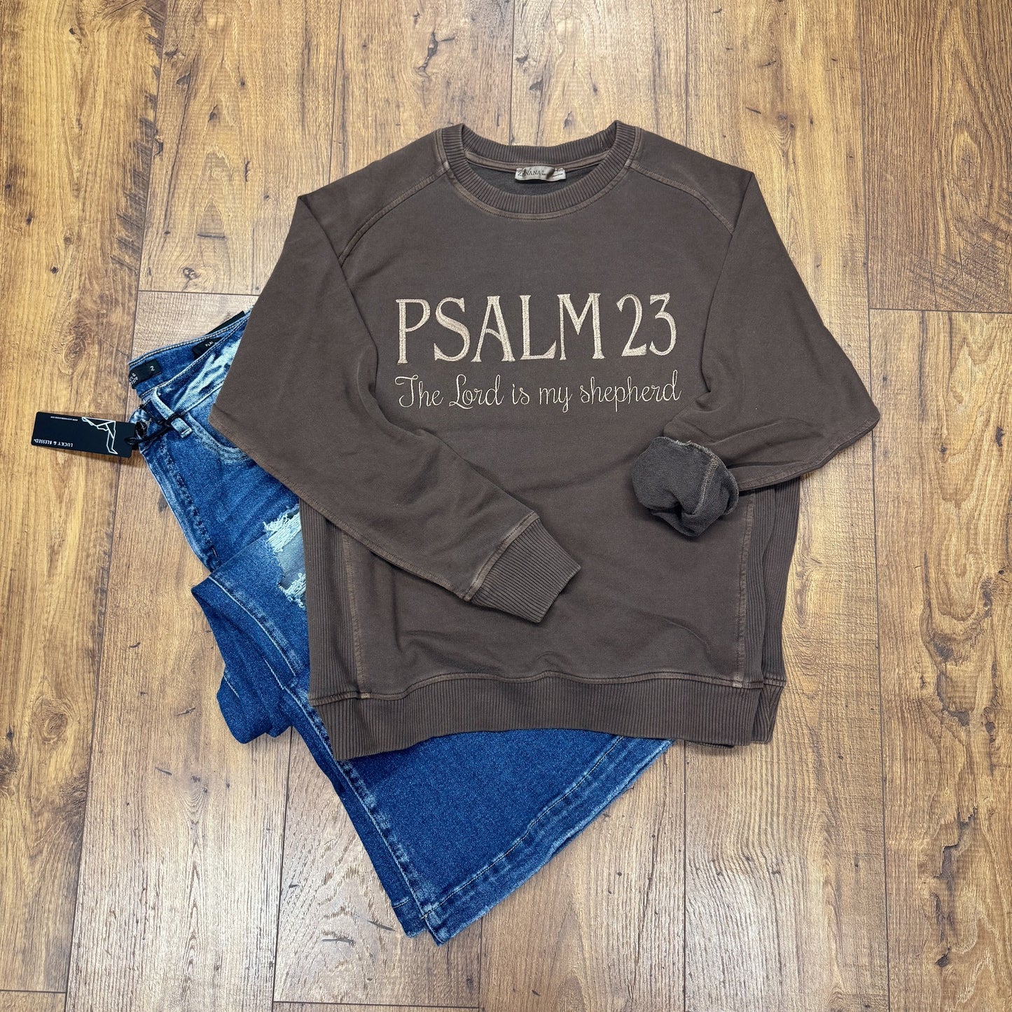 Psalm 23 Embroidered Crewneck Sweatshirt – Washed Brown