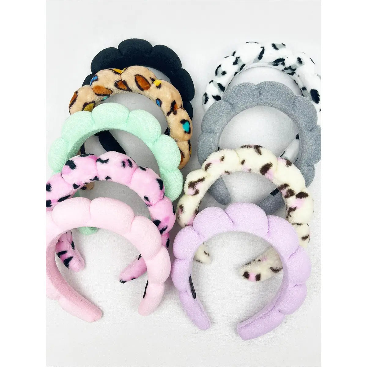 Leopard and Solid Mix of SpaCloud Puff Spa Headband | Leopard & Solid Makeup Headband Headband