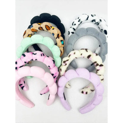 Leopard and Solid Mix of SpaCloud Puff Spa Headband | Leopard & Solid Makeup Headband Headband