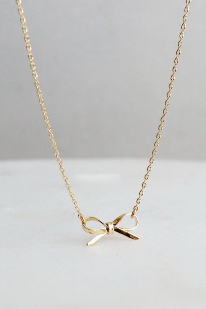 Golden Grace Bow Necklace | 18K Gold Stainless Steel Tarnish-Free Pendant Necklace