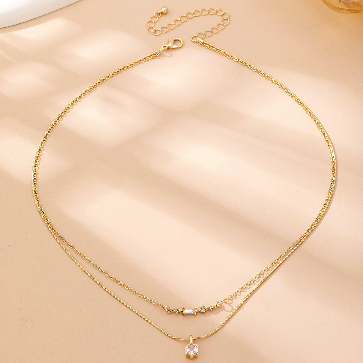 Bar None Sparkle Necklace | Layered Crystal Bar & Solitaire Square Necklace