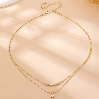 Bar None Sparkle Necklace | Layered Crystal Bar & Solitaire Square Necklace