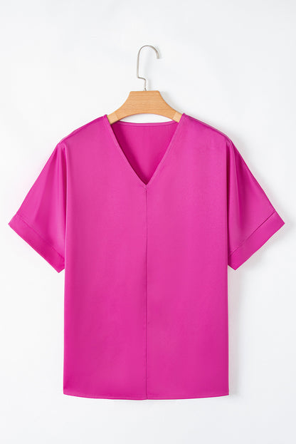 ~PREORDER ~ Bright Pink Silky V Neck Dolman Blouse ~PREORDER ~